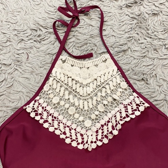 Cupshe Swimsuit Maroon Halter Lace One Piece S Small New - Picture 3 of 7